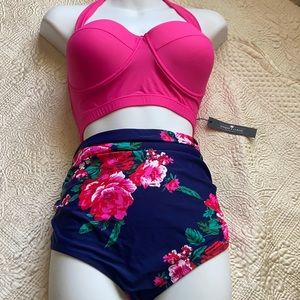 High waist bikini top and bottom.